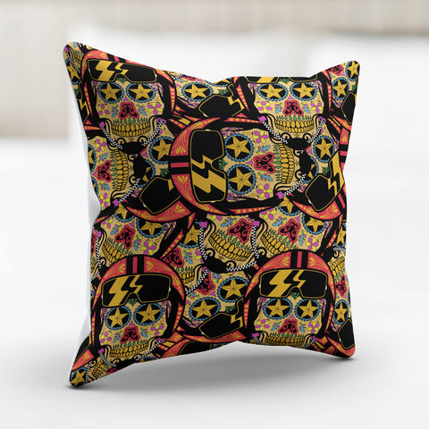 Image of Biker Sugar Skull Pillow Cover