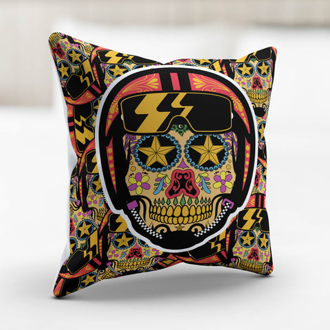 Image of Biker Sugar Skull Pillow Cover