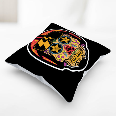 Image of Biker Sugar Skull Pillow Cover