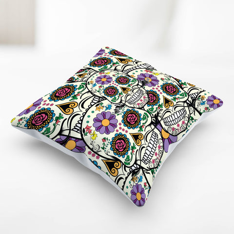 Image of Violet Sugar Skull Pillow Cover