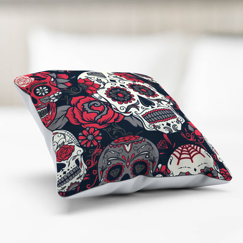 Image of Sugar Skull Red Rose Pillow Cover