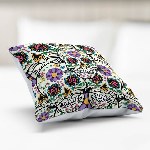 Image of Violet Sugar Skull Pillow Cover