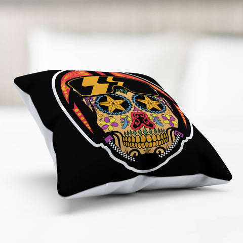 Image of Biker Sugar Skull Pillow Cover