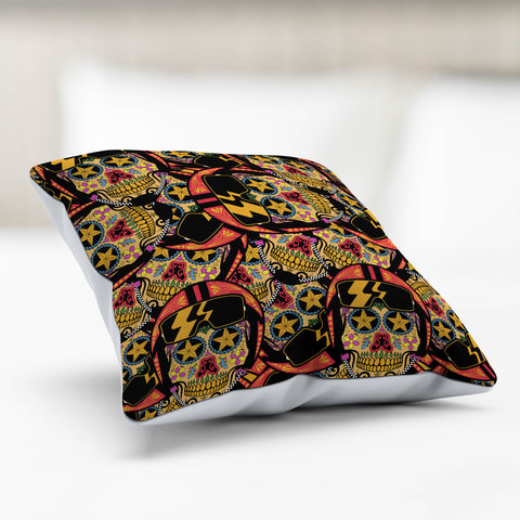 Image of Biker Sugar Skull Pillow Cover