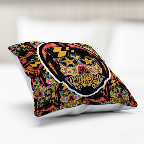 Image of Biker Sugar Skull Pillow Cover