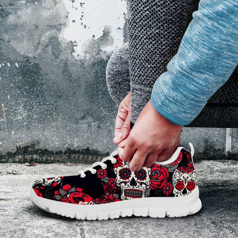 Image of Sugar Skull Red Rose Running Shoes White
