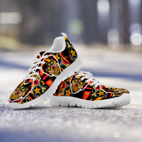 Image of Biker Sugar Skull Running Shoes White