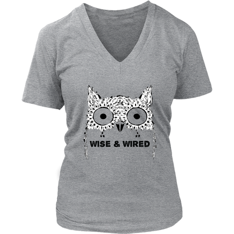 Image of Wise & Wired Owl Women's V-Neck T-Shirt