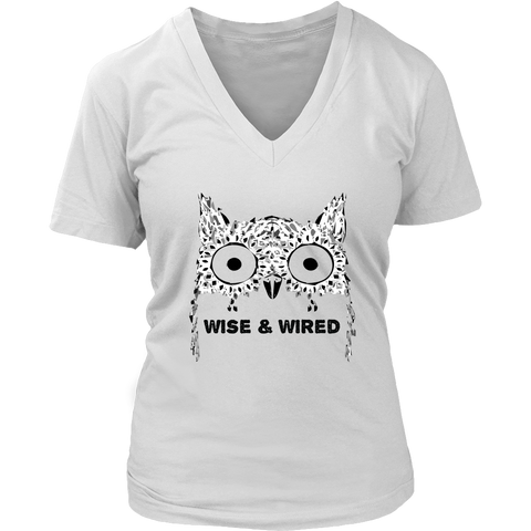 Image of Wise & Wired Owl Women's V-Neck T-Shirt