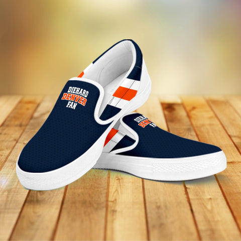 Image of Diehard Denver Fan Sports Slip On Shoes Navy White