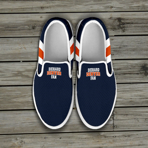Image of Diehard Denver Fan Sports Slip On Shoes Navy White