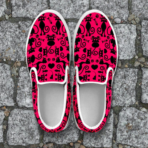 Image of Cats Slip On Shoes Pink White