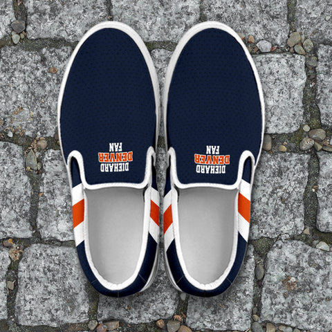 Image of Diehard Denver Fan Sports Slip On Shoes Navy White