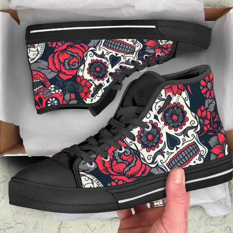 Image of Sugar Skull Red Rose High Top Shoes Black