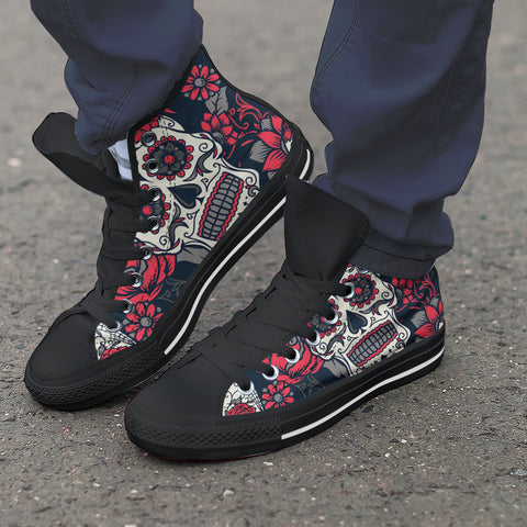 Image of Sugar Skull Red Rose High Top Shoes Black
