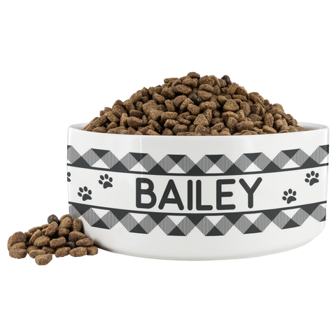 Image of Personalized Ceramic Dog Bowl Gray Flannel Name