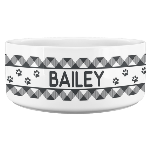 Image of Personalized Ceramic Dog Bowl Gray Flannel Name