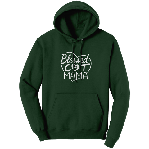 Image of Blessed_Cat_Mama_Hoodie_Sweater_Dark_Green_Front_Mockup.png