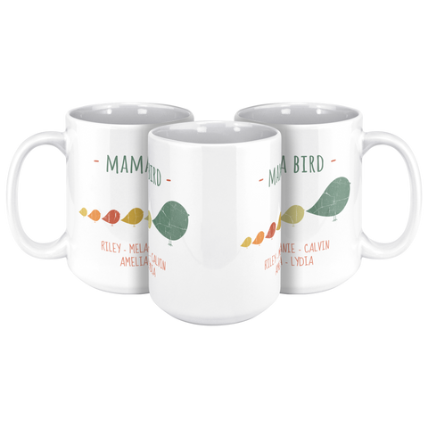 Image of Mama_Bird_with_5_Chicks_15oz_Mug_15ozWhiteMug3pcTriangleView_Mockup.png_15900393
