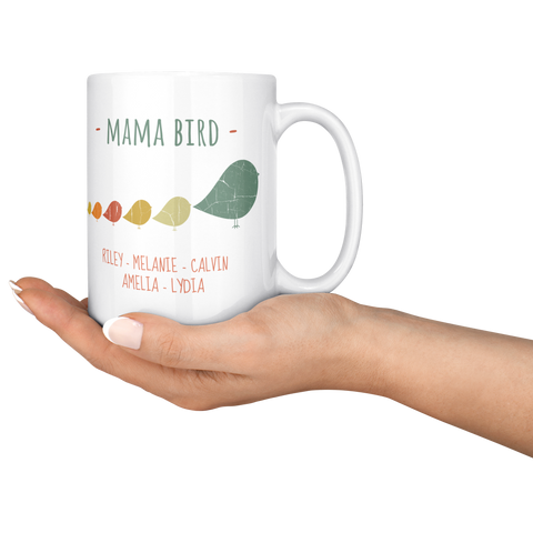 Image of Mama_Bird_with_5_Chicks_15oz_Mug_15ozWhiteMugLifestyleRHServing_Mockup.png_15900398