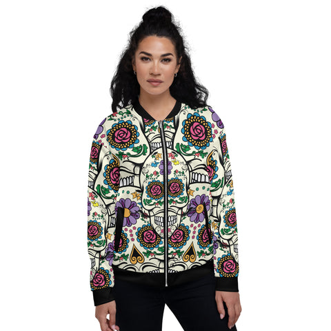 Image of Violet Sugar Skull Unisex Bomber Jacket