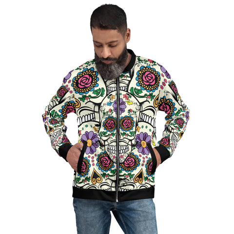 Image of Violet Sugar Skull Unisex Bomber Jacket