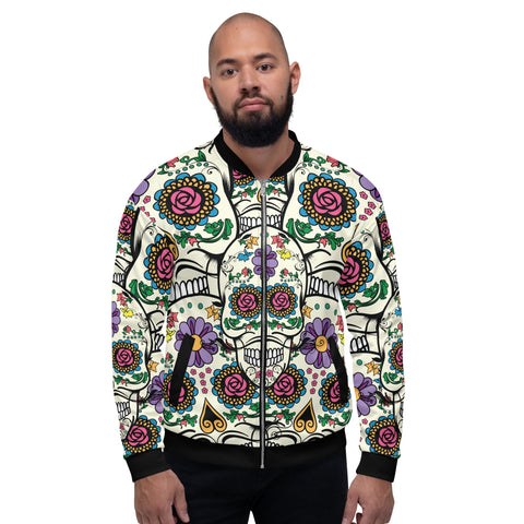 Image of Violet Sugar Skull Unisex Bomber Jacket