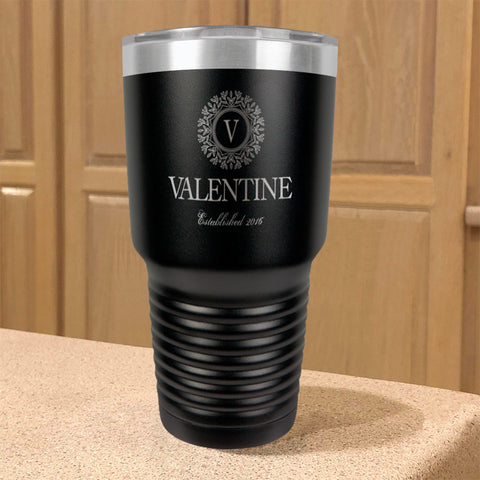 Image of Personalized Stainless Steel Tumbler Vintage Monogram Couple