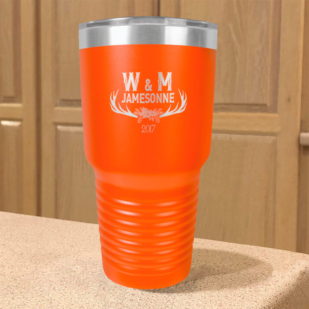 Personalized Stainless Steel Tumbler Antler Initials Couple