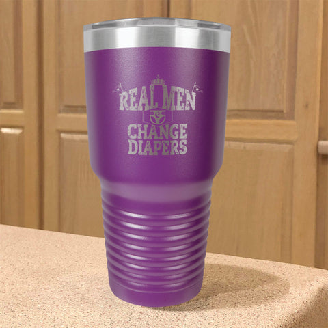Image of Stainless Steel Tumbler Real Men Changing Diapers