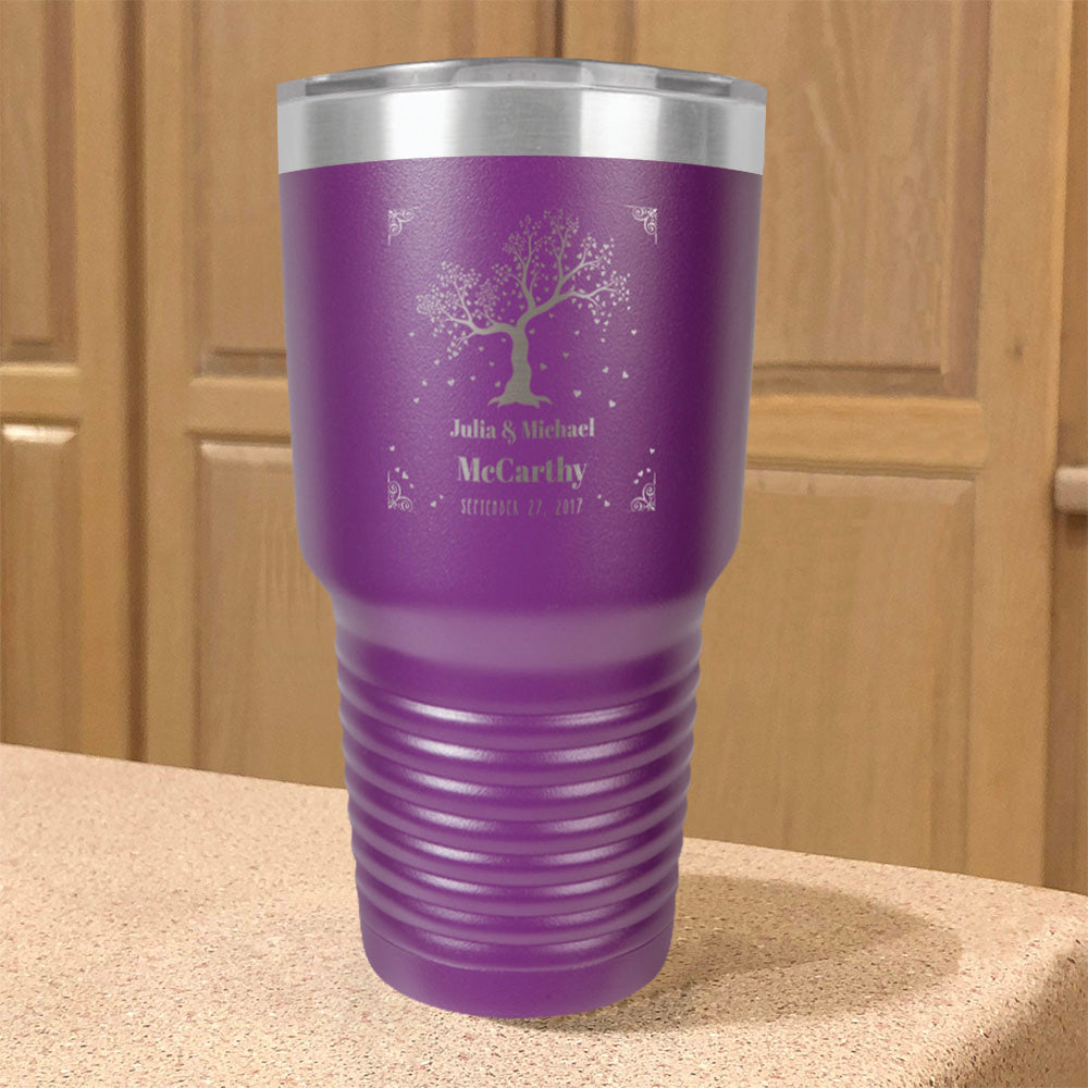 Personalized Stainless Steel Tumbler Hearts Tree Couple