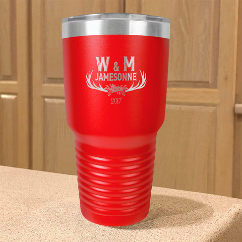 Image of Personalized Stainless Steel Tumbler Antler Initials Couple