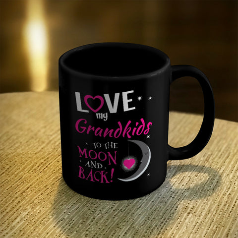 Image of Personalized Ceramic Coffee Mug Black Love My Grandkids To the Moon and Back