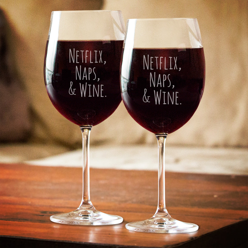 Netflix Naps & Wine Wine Glass