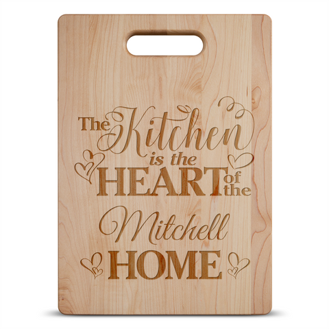 Image of Kitchen Is the Heart of the Home Personalized Maple Cutting Board