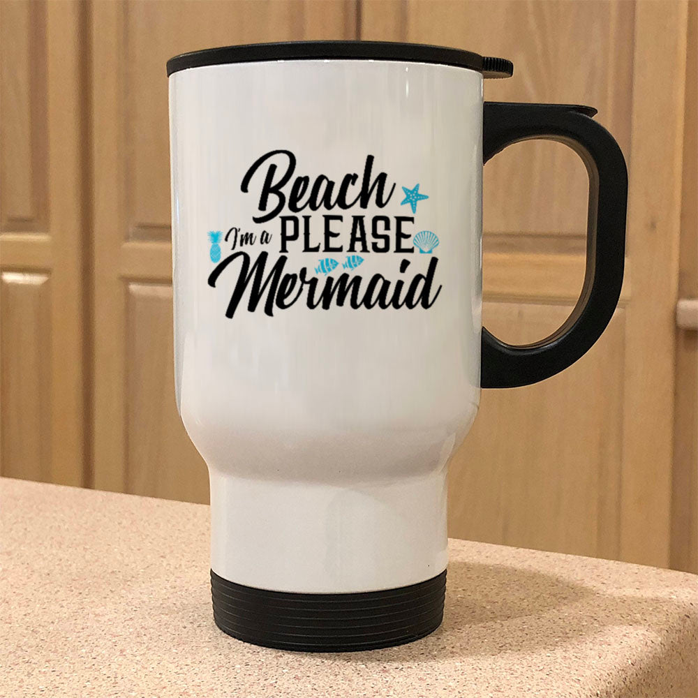 Beach Please White Metal Coffee and Tea Travel Mug