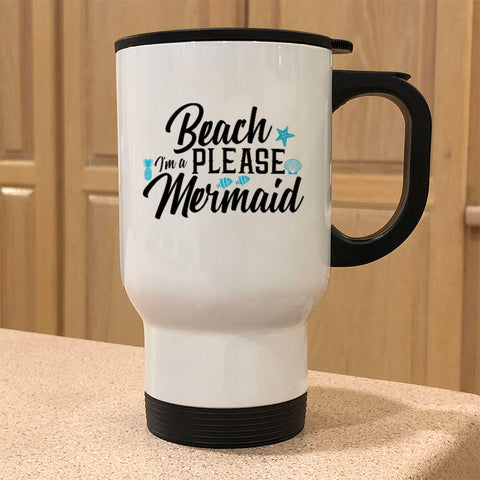 Image of Beach Please White Metal Coffee and Tea Travel Mug