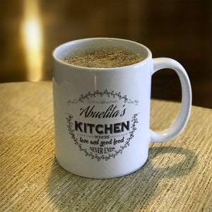 Kitchen Where Love and Good Food Never Ends Personalized Ceramic Coffee Mug