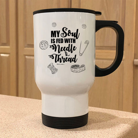 Image of Metal Coffee and Tea Travel Mug My Soul Sewing