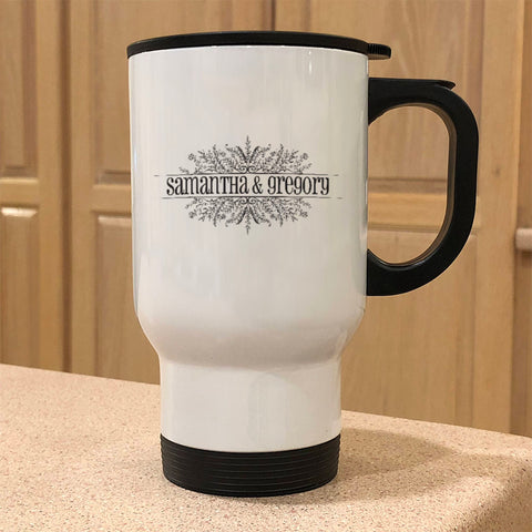 Image of Metal Coffee and Tea Travel Mug Newlywed Flora Personalized