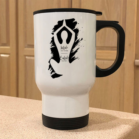 Image of Metal Coffee and Tea Travel Mug Yoga Inhale Exhale