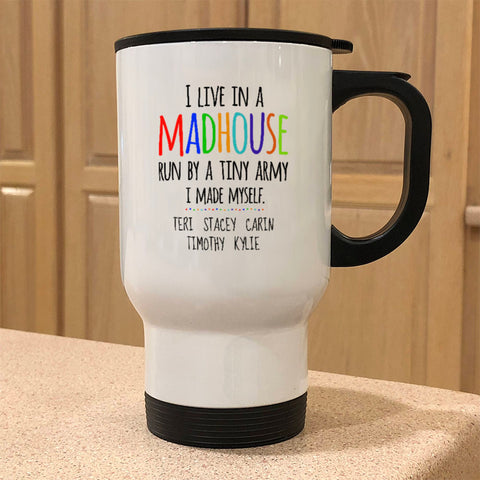 Image of Madhouse Personalized Metal Coffee and Tea Travel Mug