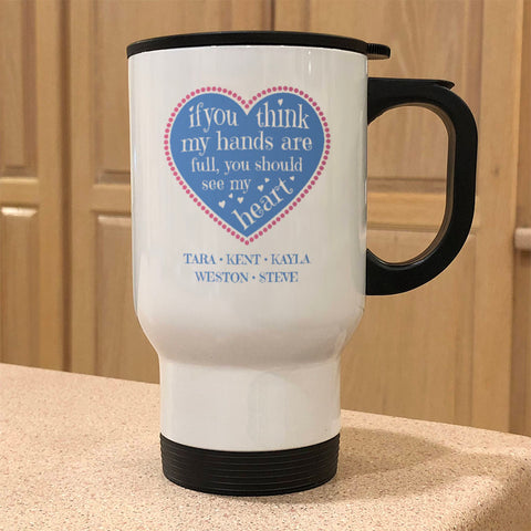 Image of Full Heart Personalized Metal Coffee and Tea Travel Mug