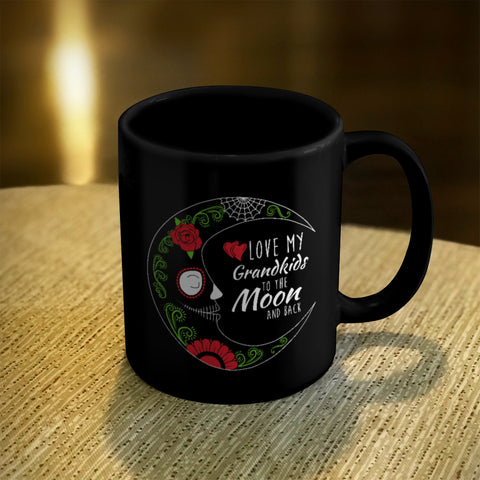 Image of Personalized Ceramic Coffee Mug Black Love My Grandkids Sugar Skull