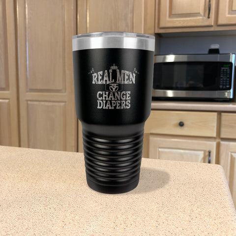 Image of Stainless Steel Tumbler Real Men Changing Diapers