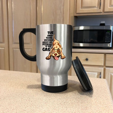 Metal Coffee and Tea Travel Mug Pitbull is his Gas