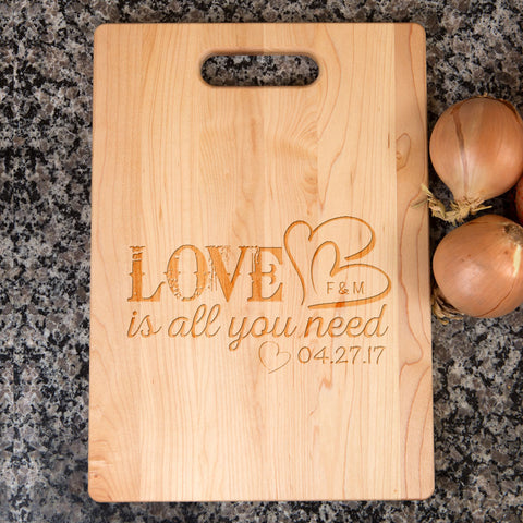 Image of Love Is All You Need Personalized Maple Cutting Board