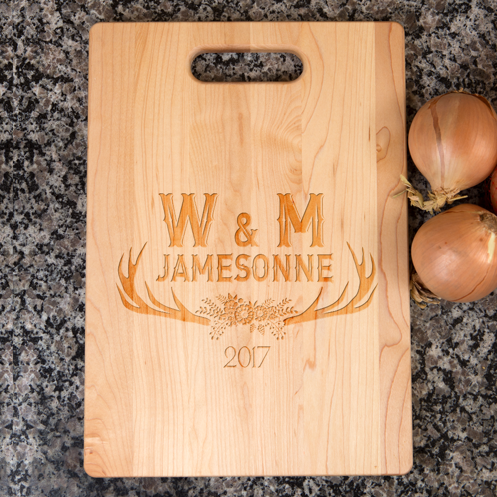 Antler Initials Personalized Maple Cutting Board