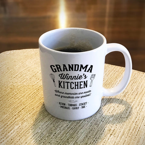 Image of Personalized Ceramic Coffee Mug Kitchen Where Memories are Made Grandma