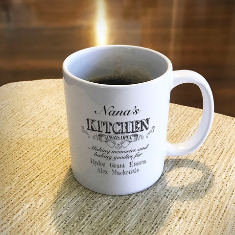 Image of Kitchen Always Open Personalized Ceramic Coffee Mug